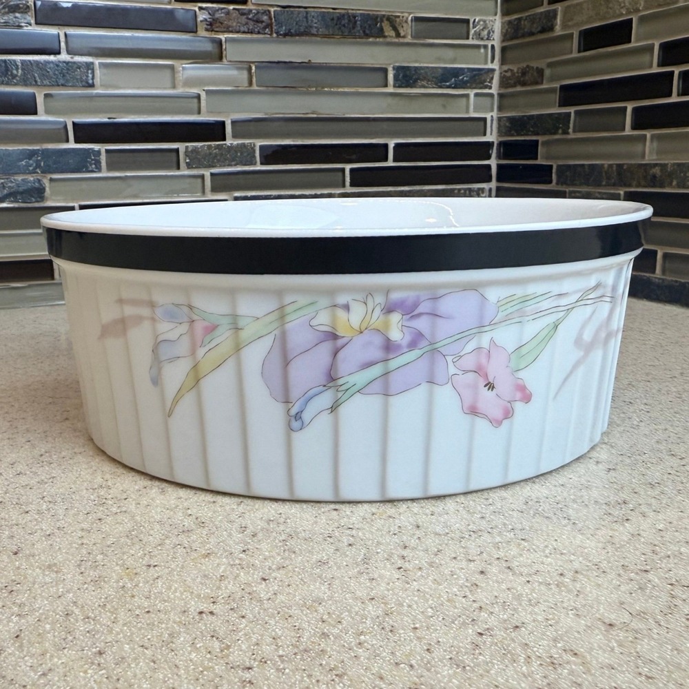 Mikasa Ultra‎ Ceram Bake & Serve Souffle Dish Charisma Black UP025 Floral Japan